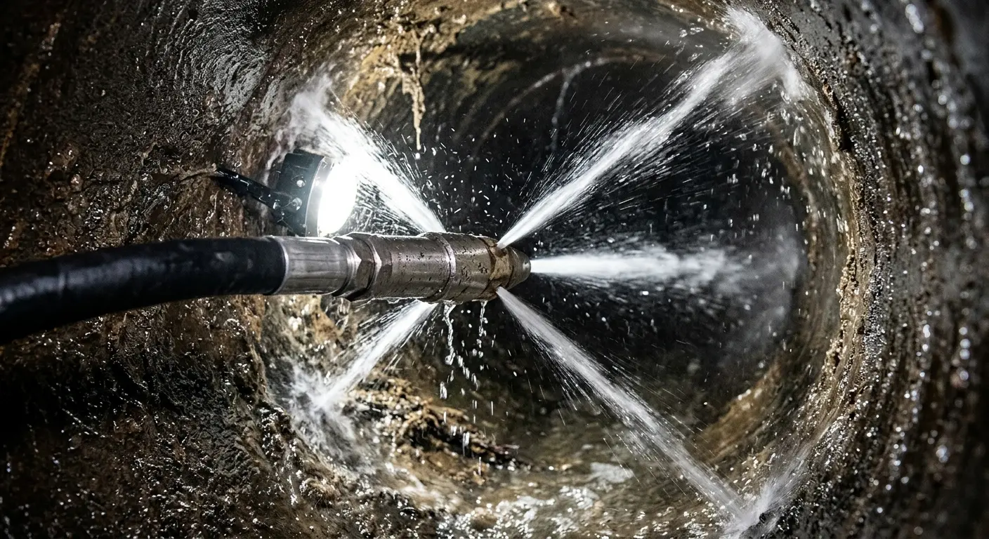 High-pressure hydro jetting nozzle cleaning sewer pipe for Sewer Cleanout in Wausau